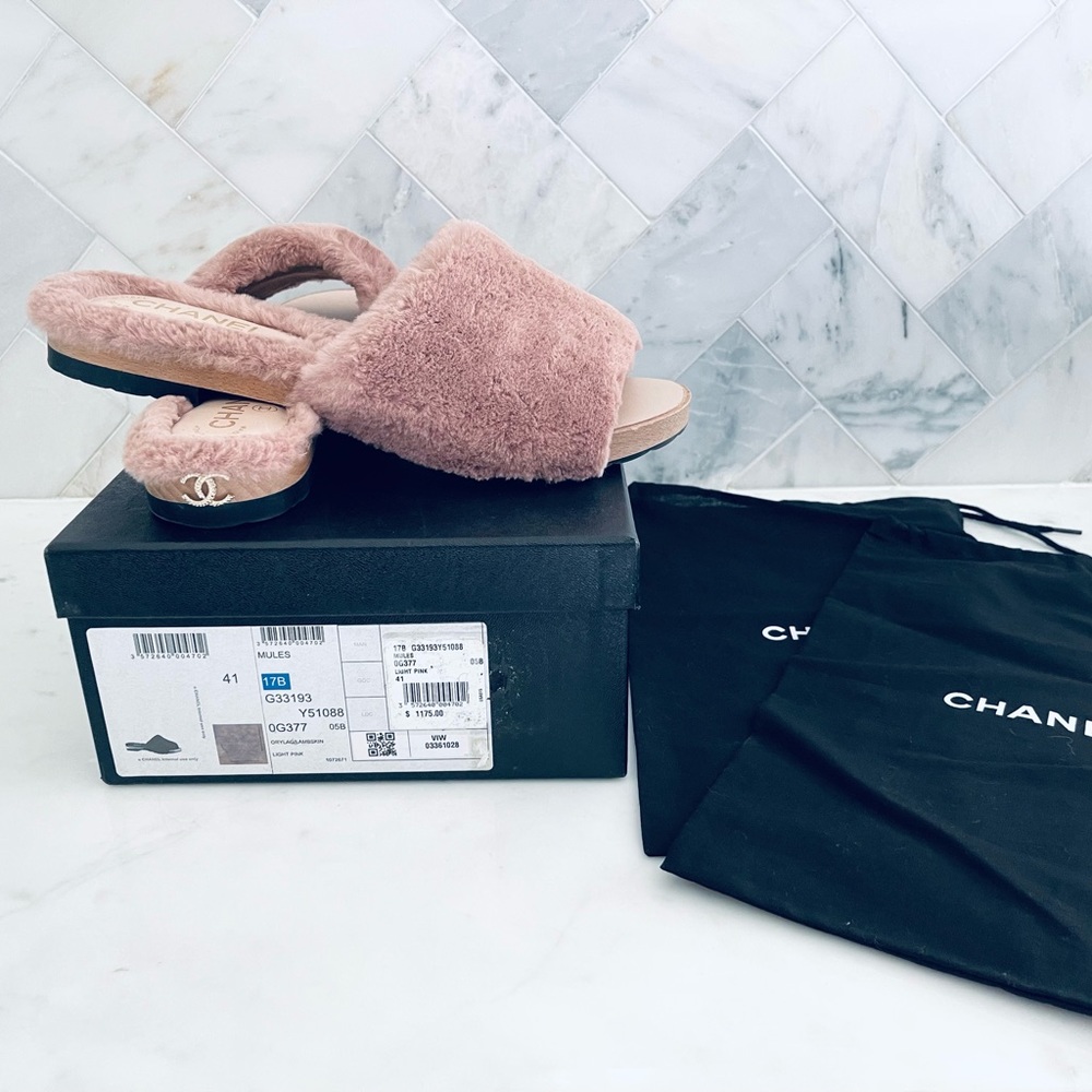 AUTHENTIC CHANEL FUR LAMBSKIN MULES (SLIDES) SOLD OUT